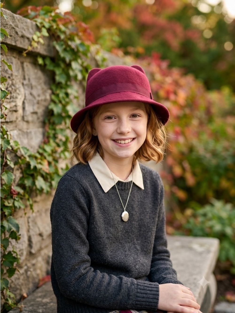 Zara Girls Burgundy Wool Fedora Hat